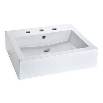 ---    Lavabo de sobreponer con tres perforaciones y con rebosadero.      ACCESORIOS: Chapetón para el rebosadero       ---